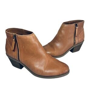 Gap Booties Boots Ankle Zip Tan Brown Leather Boho Heeled Boho Casual Fall 8